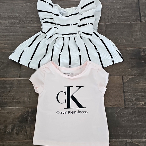New Calvin Klein Toddler White and Black Striped Dress & Pink Logo T-Shirt Sz 2T - Picture 8 of 8